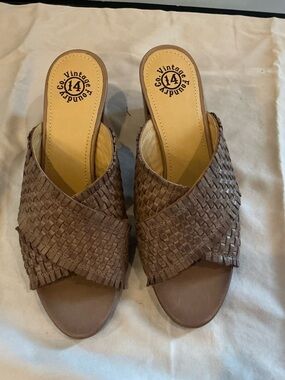 Beige/tan  Woven Slide Sandals - with a 3 inch block heel